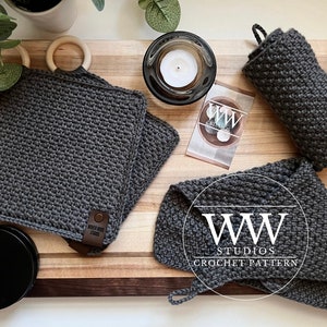 WovenWood - Pot Holder CROCHET PATTERN / Hot Pad / Trivet / with hanging loop