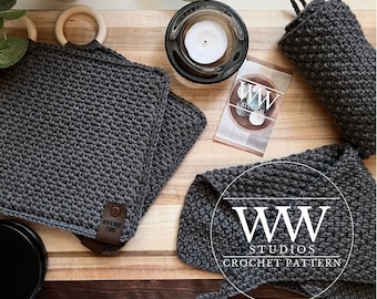 WovenWood - Pot Holder CROCHET PATTERN / Hot Pad / Trivet / with hanging loop