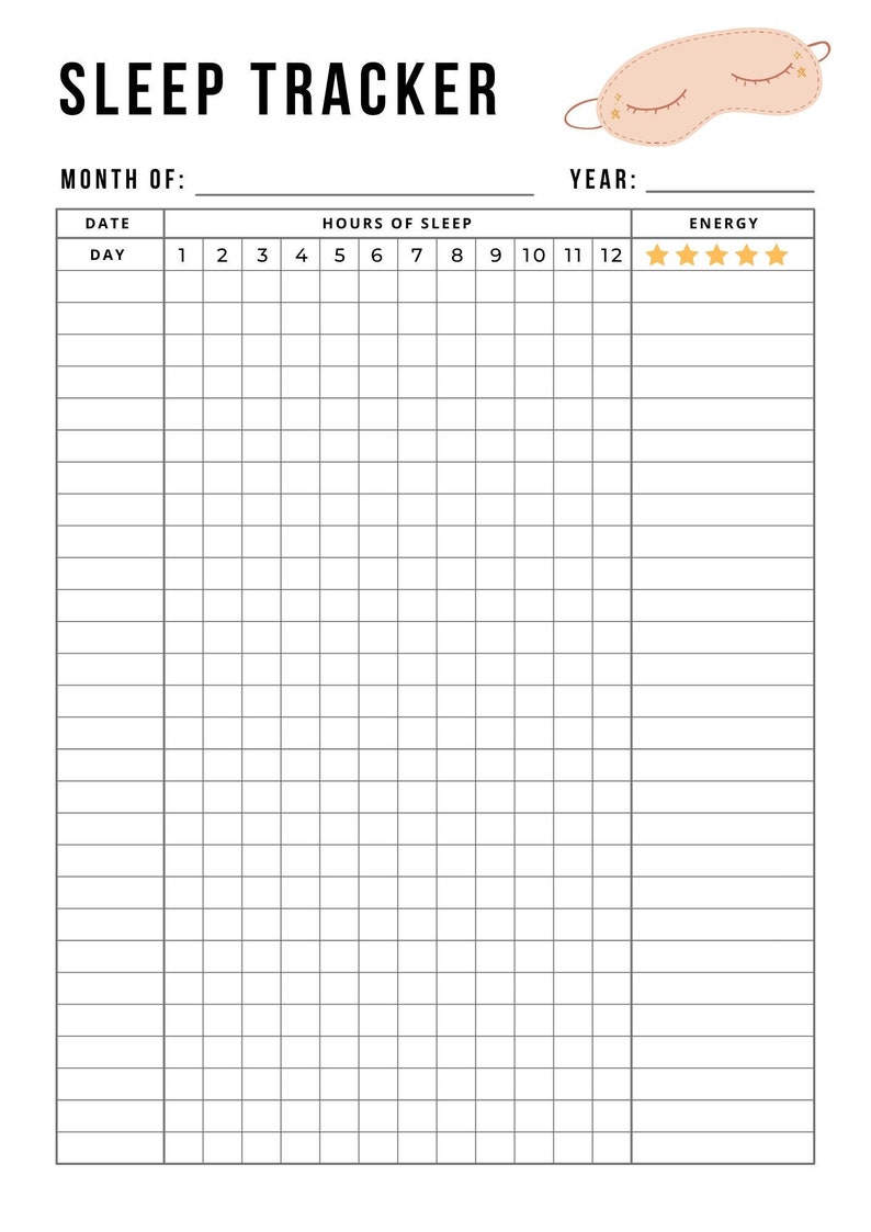Downloadable Printable Sleep Tracker Etsy
