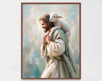 The One True Shepherd, Jesus and the Lamb, Christian Wall Art, Religious Art, Biblical Artwork, Digital Print