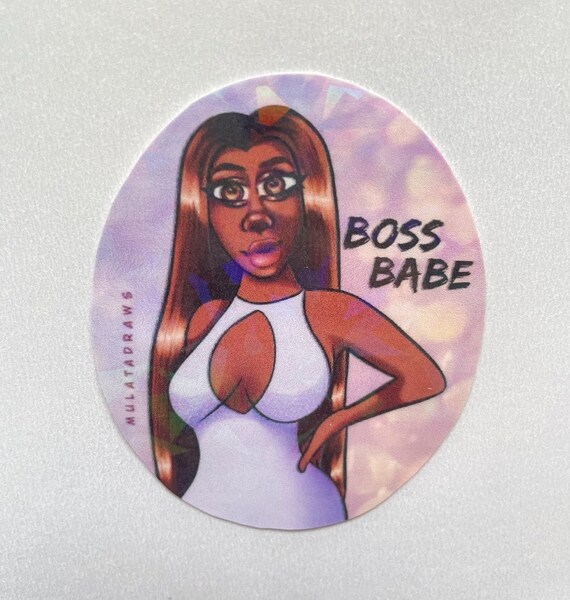 Pretty Black Girl Sticker Art Boss Babe Purple Holographic Vinyl Glitter Water Resistant Sticker