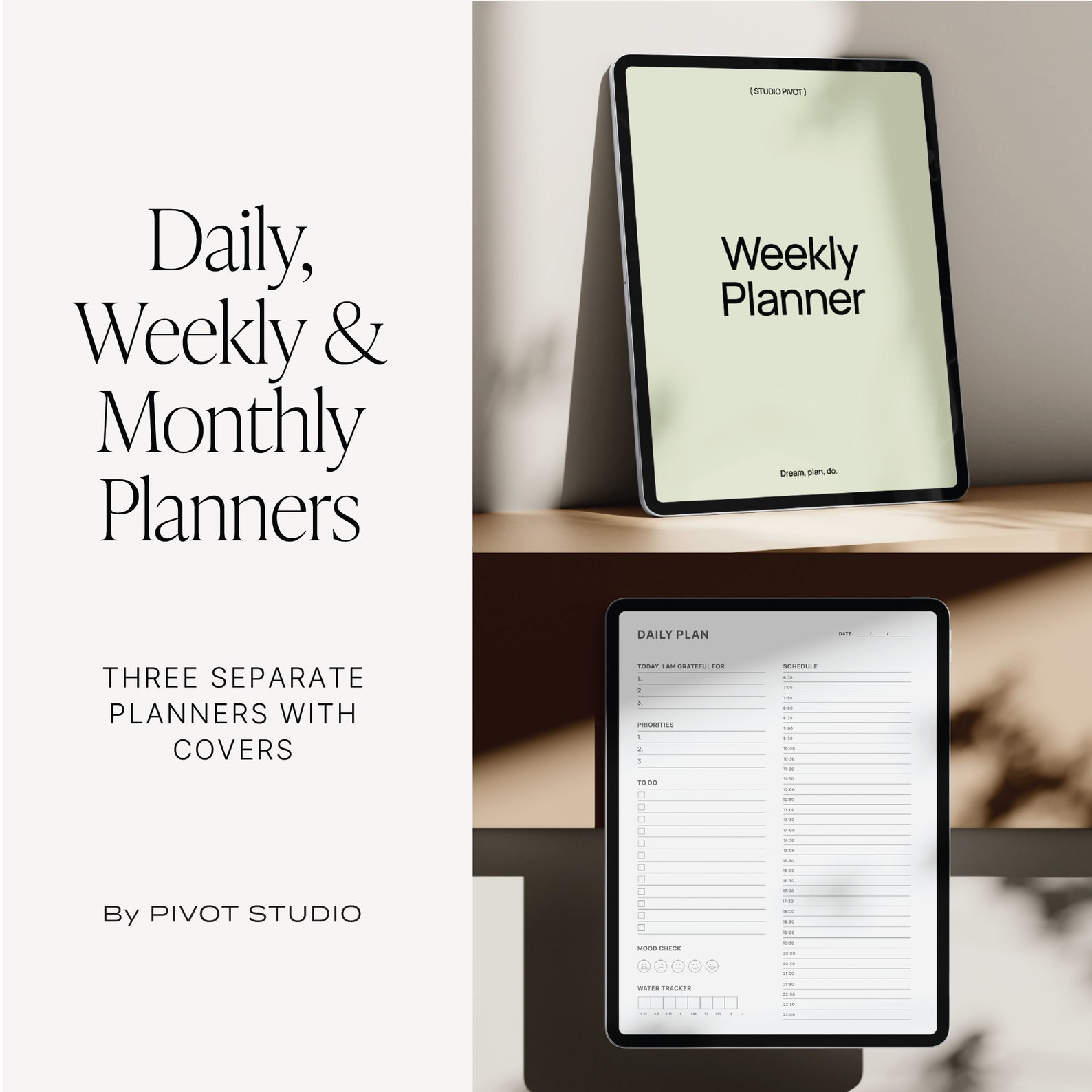Daily, Weekly & Monthly Planners / 3 Digital Planners for Goodnotes ...