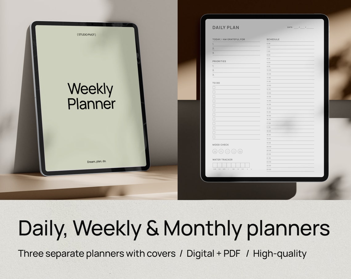 Daily Weekly & Monthly Planners / 3 Digital Planners for - Etsy