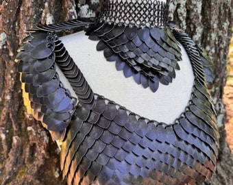 Black Dragon Scale Chainmail Top | Renaissance Festival Armor | Fantasy Cosplay Bralette | LARP Costume | Fairy Festival Clothing