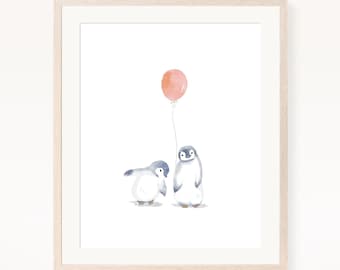 Penguin with Balloon Nursery Art, Minimalist Whimsical Decor (Digital Download)