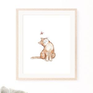 cat print, ginger cat wall art, watercolor cat, cat nursery decor, kid room wall art, printable wall art, digital download