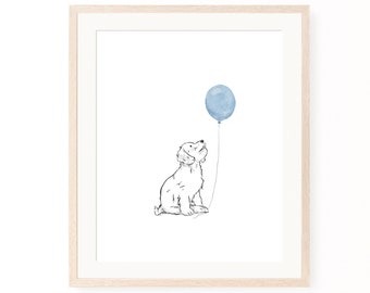 Golden Doodle with Balloon Print, Dog Wall Art, Nursery Decor (Digital Download)