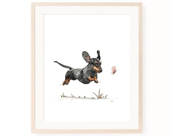 Dachshund and Butterfly Art Print, Dog Nursery Decor (Digital Download)