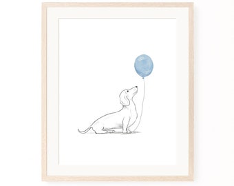 Dachshund Nursery Print, Dog with Blue Balloon (Digital Download)
