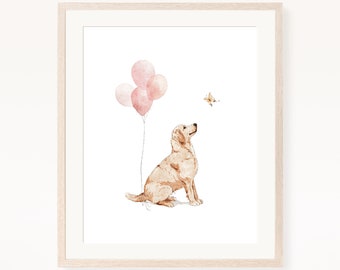 Golden Retriever Wandkunst, Welpe Druck, Hund Wandkunst, Kinderzimmer Wandkunst, druckbare Wandkunst, digitaler Download