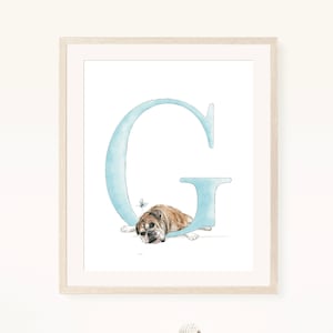 Impresión de retrato de perro personalizado, pintura de perro, impresión de nombre inicial, pintura digital a partir de una foto, decoración de guardería para perros, carta con perro, impresión de perro