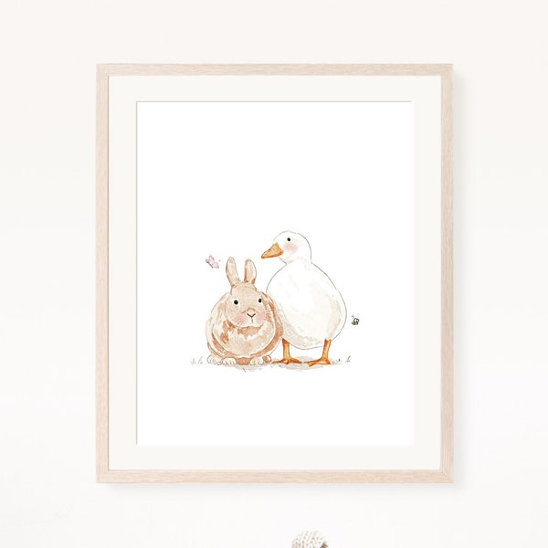 bunny nursery print, duck print, bunny nursery decor, duck nursery wall art, kid room wall art, printable wall art, digital download