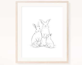 bunny family, bunny nursery wall art, bunny print, bunny nursery decor, kid room wall art, printable wall art, digital download