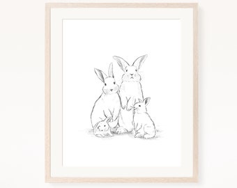 Bunny Family Nursery Print, Minimalist Whimsical Decor (Digital Download)
