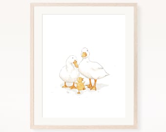 duck family print, watercolor duck wall art, duck art, nursery decor, kid room wall art, printable wall art, digital download