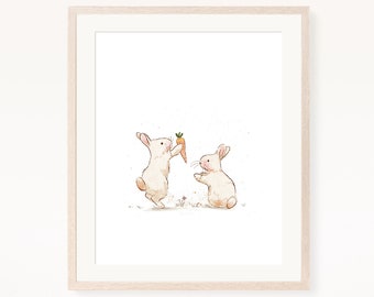 Aquarel konijn kunstprint, wanddecoratie kinderkamer (digitale download)