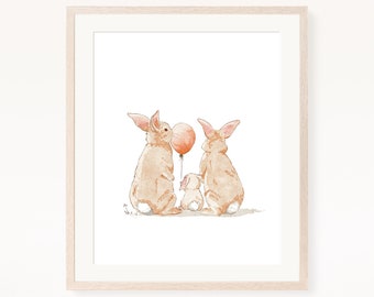 Watercolor Bunny Family Print, Whimsical Nursery Decor (Digital Download)