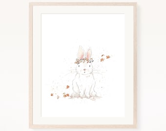 bunny nursery print / bunny wall art / bunny wall decor / bunny autumn decor / kid room wall art / printable wall art / digital download