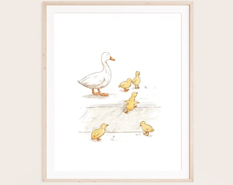 Watercolor Duck and Ducklings Nursery Print (Digital Download)