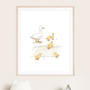 duck print, duck nursery wall art, mommy duck and ducklings, minimalist decor, duck nursery decor, printable wall art, digital download