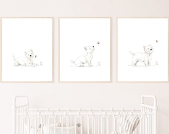 Watercolor Westie Puppy Print, Whimsical Nursery Art (Digital Download)