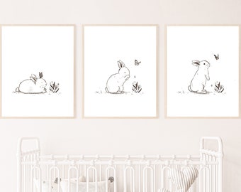 Bunny Nursery Art Print, Minimalist Whimsical Decor (Digital Download)