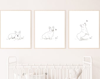 Corgi Art Print, Whimsical Puppy Nursery Decor (Digital Download)