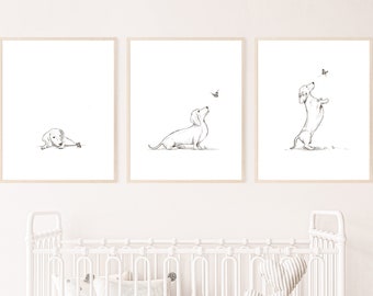 Dackel Hund Print, Welpe Kinderzimmer Druck, Hund Wandkunst, Kinderzimmer Wandkunst, druckbare Wandkunst, digitaler Download