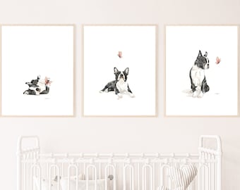 Boston Terrier art, puppy nursery print, nursery dog decor, dog wall art, kid room wall art, printable wall art, digital download