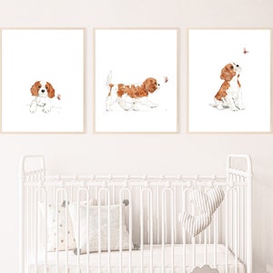 Cavalier King Charles Spaniel, puppy nursery print, dog wall art, nursery dog print, kid room wall art, printable wall art, digital download