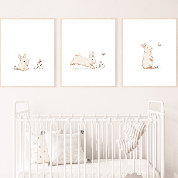 bunny nursery wall art, watercolor bunny, bunny print, bunny wall decor, bunny nursery decor, kid room wall art, printable wall art