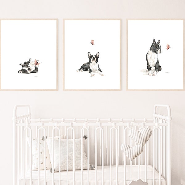 Boston Terrier art, puppy nursery print, nursery dog decor, dog wall art, kid room wall art, printable wall art, digital download