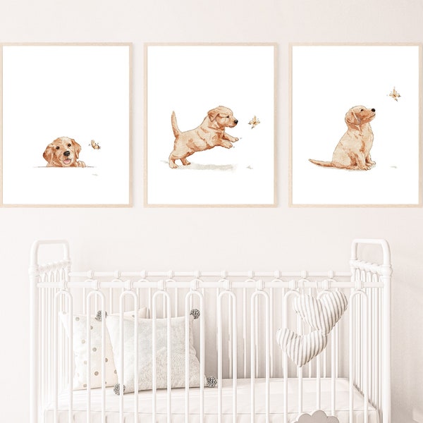 puppy kwekerij print, kunst aan de muur hond, Golden retriever hond print, kinderkamer kunst aan de muur, afdrukbare muurkunst, digitale download