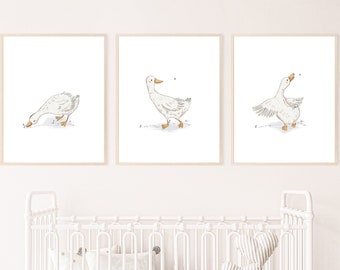 Lámina infantil de pato, Arte de pared de pato en acuarela (Descarga digital)