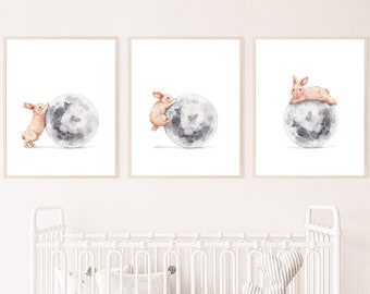 bunny nursery print, watercolor bunny, bunny wall art, bunny wall decor, bunny nursery decor, kid room wall art, printable wall art