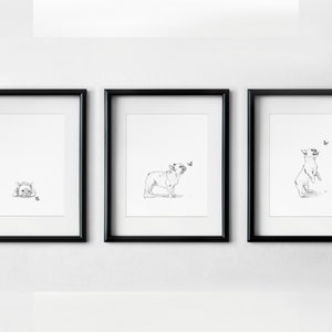 French Bulldog print, puppy nursery print, dog wall art, set of 3, kid room wall art, printable wall art, digital download image 2