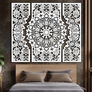 Triptych moroccan style wall panels, Moroccan home decor, Moucharabieh, Islamic wall art, Wall Hanging, Wooden lattice, Mandala wall art