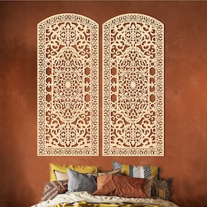 Houten huisdecoratie, Arabische wandkunst, Islamitisch geschenk, Marokkaans traliewerkpaneel, Moderne houten kunstdecoratieset, Traditionele Marokkaanse Mashrabiya-kunst