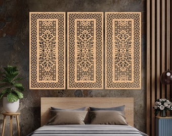 A unique, beautiful colored wooden panel inspired by Turkish carpets, with a Moroccan style frame, Ornament for Living Room, Wooden Openwork