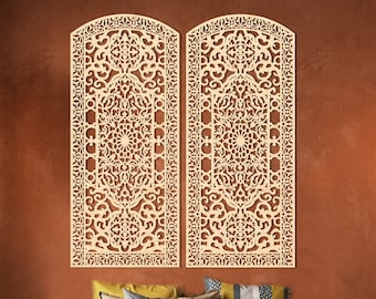 Wohndekor aus Holz, Arabische Wandkunst, Islamisches Geschenk, marokkanisches Gitterpanel, Modernes Holzkunst-Dekor-Set, Traditionelle marokkanische Mashrabiya-Kunst