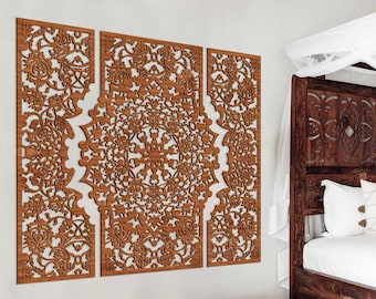 Stor uppsättning dekorativa väggpaneler, Väggbonad, Träväggkonst, Arabisk konst, Islamisk gåva, Marockanskt konstverk, 3-panelers väggkonst, Heminredning