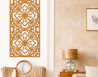 Narrow wooden wall panel with 3 circular motifs, Boho home decor, Wall Hanging, Wood home decor, Arabic Wall Art, Islamic Gift, Wood accent