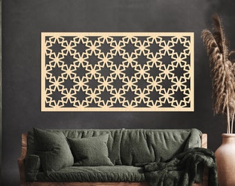 A large modern wood wall art stylized in the Arabic mashrabiya style, Traditional Art, Boho Home Décor, Rustic Wall Art, Islamic Home Décor
