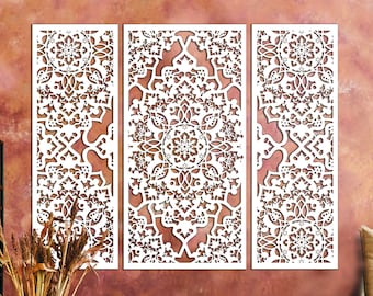 Beautiful large openwork triple panel in Moroccan style, Triptych Wall hanging, Home décor, Arabic Decor, Lattice panel, Living Room Wall