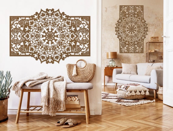 Un gran y hermoso panel de pared decorativo con un mandala calado,  decoración del hogar marroquí, colgante de pared, celosía de madera, arte  de pared Mandala -  España