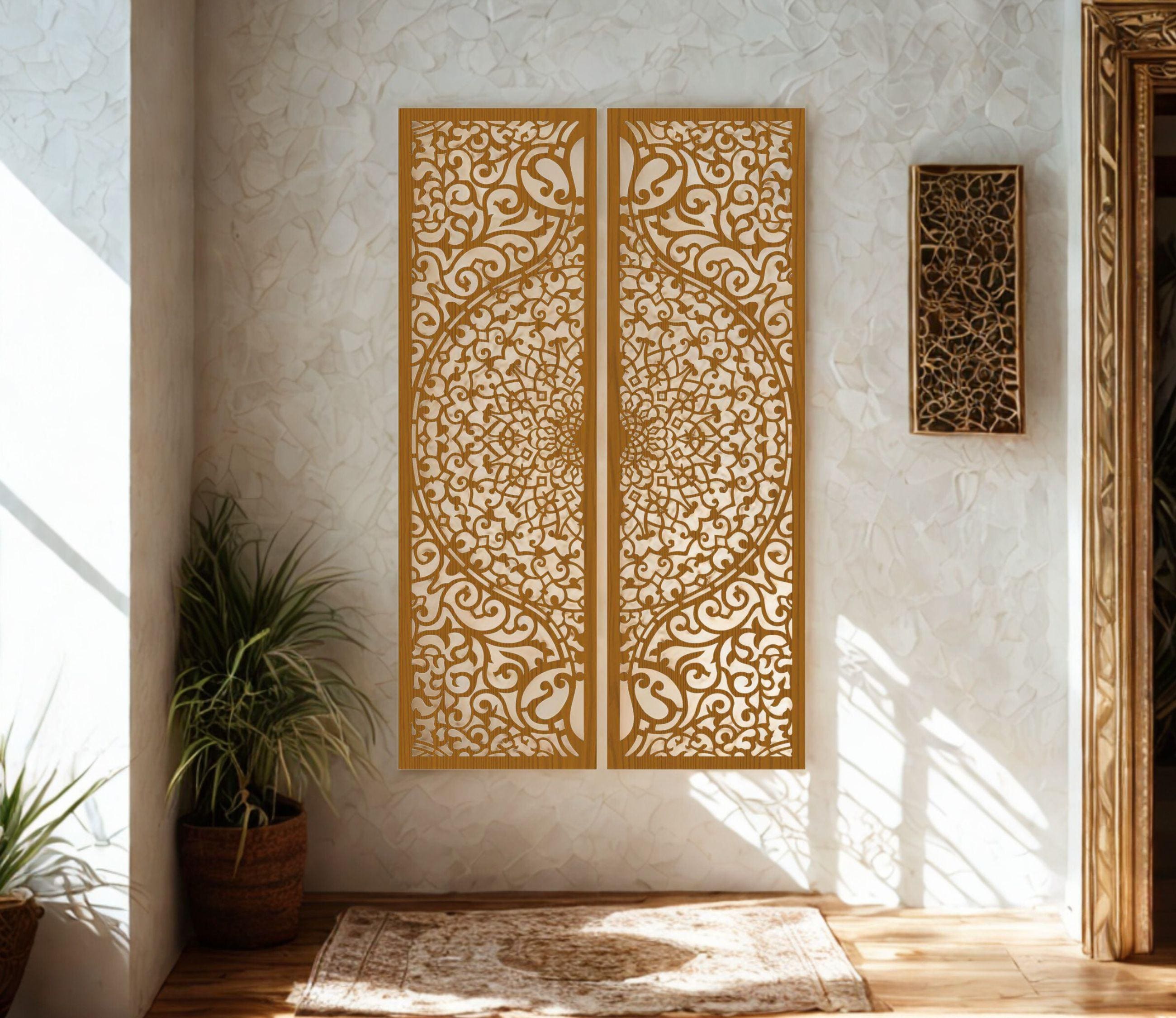 Two Piece Set of Openwork Wooden Panels in a Mix of Styles