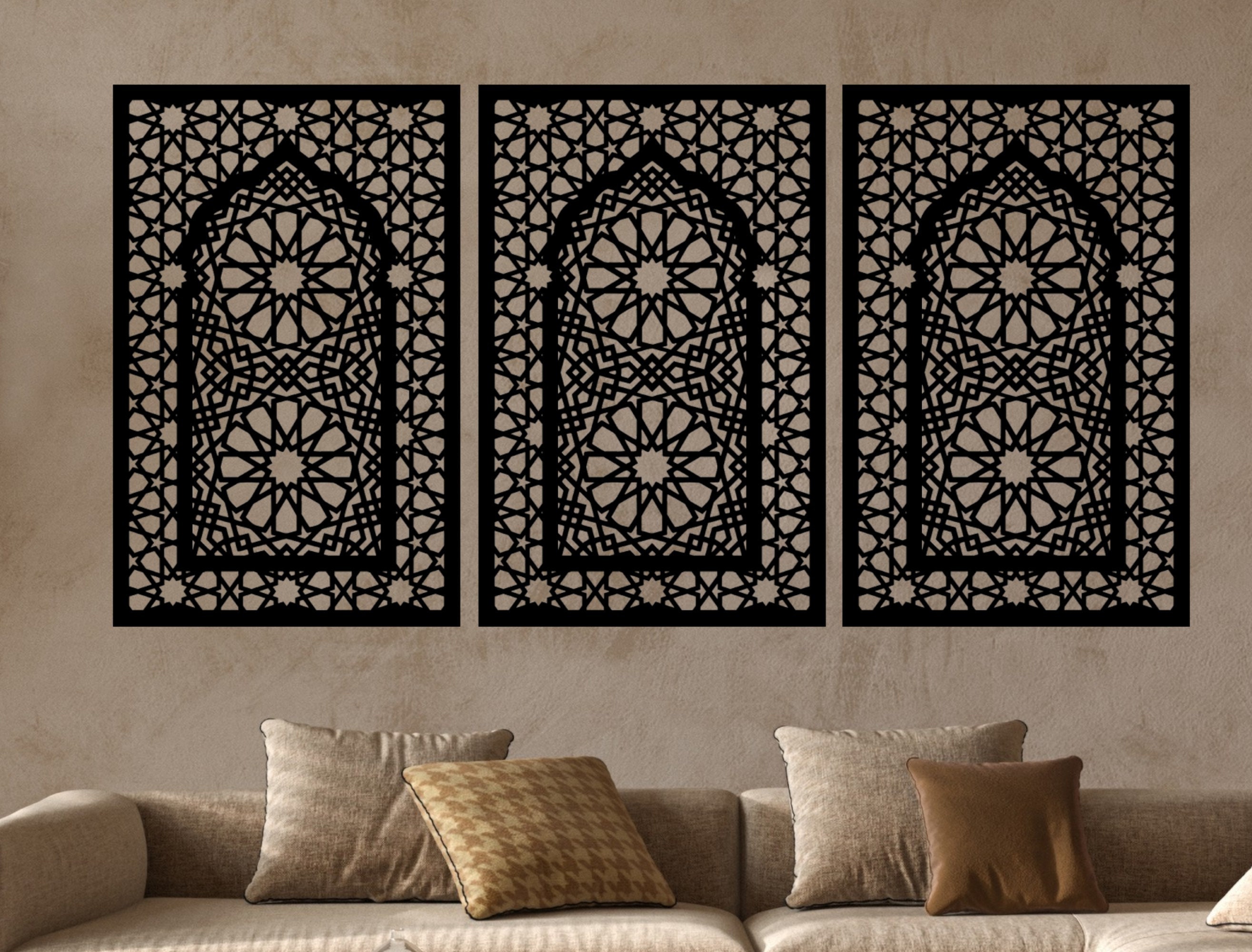 Arabic Window, Moroccan Panel, Wooden Wall Art, Set of 3, Boho Home ...