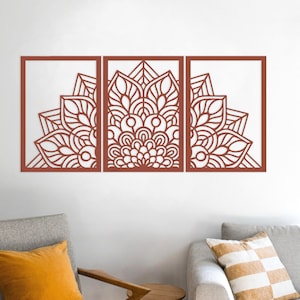 Mandala, Mandala de 3 paneles, Panel de arte mural de madera, Arte mural de madera con mandala, Juego de 3 piezas de arte mural de madera, Mandala para colgar en la pared, Arte mural de madera con 3 paneles