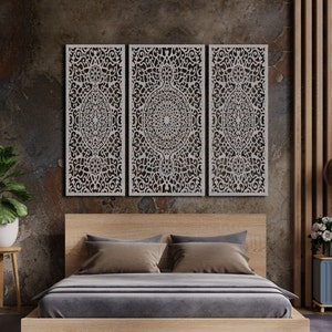 Triptych wall art, Moroccan panel, Wall hanging, Home décor, Arabic Decor, Moroccan art work, Lattice panel wood, Living Room Wall Art, Milo