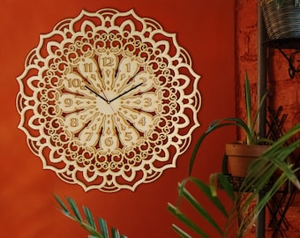 20 inch Wall Clock, Clock Mandala, Mandala Wall Clock, Boho Wall Clock, Unique Handmade Boho Design, Hanging Wall Clock, Rustic Wall Clocks